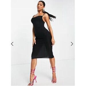 ASOS DESIGN Size 4 Cami Cowl Neck Midi Dress in Black Stappy Sleeveless NWT